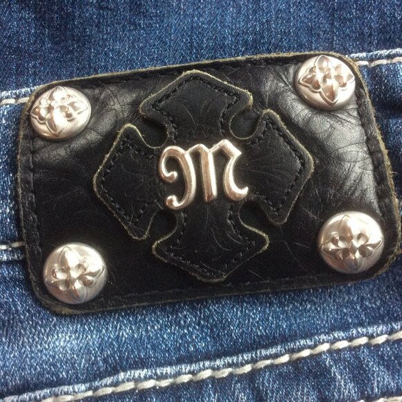 Miss Me Dark Wash Flap Pockets Mid Rise Boot Western Boho Denim Jeans Size 30* - Picture 3 of 10